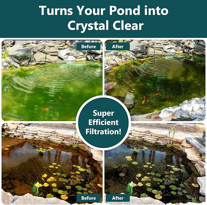 AquaMiracle Pond Filter with Pump Fountain Kits | 400GPH Pond Filter with Pond Pump & Fountain Kit | 3 Spray Patterns | Water Feature | Koi Pond Filters for Outdoor Ponds 200-350 Gal