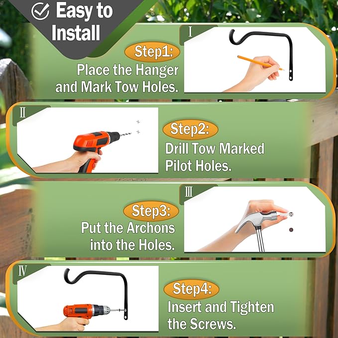 Lifyzoon Durable Plant Hangers Brackets: 2 Pack 6 Inch Outdoor Metal Hanging Plant Brackets - Rustproof Wall Hooks for Hanging Flower Basket Wind Chimes and Lanterns
