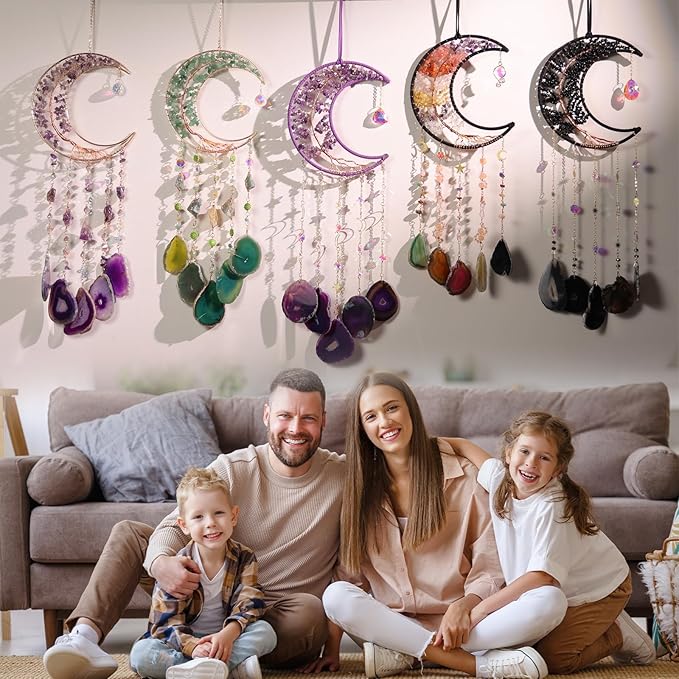 Amethyst Crystal Wind Chimes, Dreamocean Crystal Tree of Life Dream Catchers Moon Large Dream Catcher Wall Window Hangings Decor Gifts for Girls Adult Bedroom Home Decortion