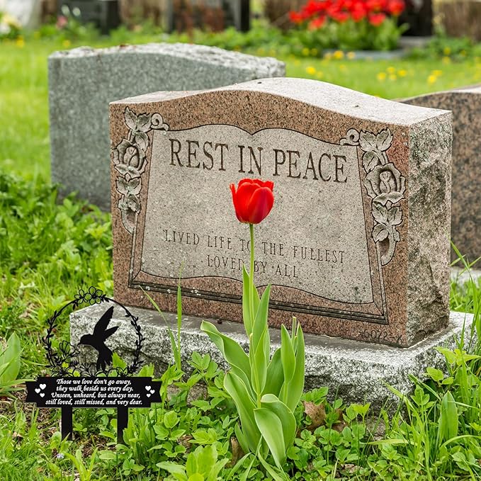 Geelin Memorial Stakes Cemetery Decorations for Grave Hummingbird Grave Marker Memorial Plaques Bird Flower Gift for Loss of Mother Father Outdoors Yard Garden Decor(Love Don't Go)