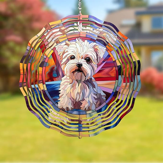 Maltese Dog Wind Spinner Pet Dog Memorial Gifts, Vibrant 3D Kinetic Aluminum Metal Yard Art, Loss of Dogs Sympathy Gifts, Hanging Outdoor Garden Decor, 8" Wind Sculptures for Patio, Porch (Maltese7)