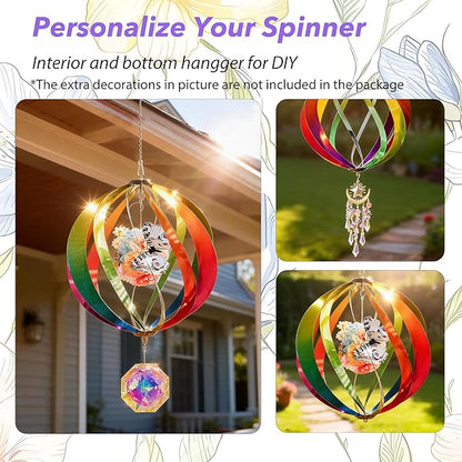 Hanging Wind Spinners Outdoor - Tool-Free Assembly Garden Wind Spinners, Spring Metal Yard Decor with Dual Hooks for DIY Accessories, Weatherproof Rust-Resistant 3D Ball(Rainbow, 12 Inch)