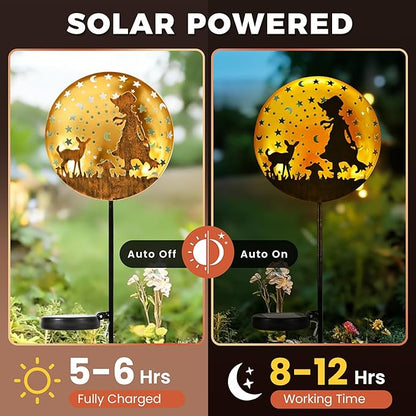 Solar Garden Lights, Metal Shepherdess Sculpture Pathway Stakes, Waterproof Outdoor Decorative Lights for Yard Patio Garden Porch, Gifts for Women Mom, 1 Pack