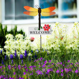 Garden Decor Metal Welcome Yard Stakes Spring Lawn Art Patio Decorative Plant Stake for Flower Pot Pathway Porch Backyard Indoor Outdoor Decoration (Dragonfly)