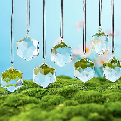 H&D HYALINE & DORA 12 Pack Crystal Sun Catcher Prisms Clear Suncatcher Crystals Indoor Window Hanging Christmas Ornaments Rainbow Maker Prisms for Home Garden Decor(Hexagon)