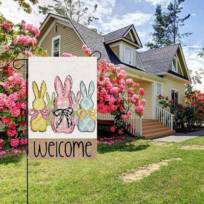 Easter Garden Flag 12x18 Inch Vertical Double Sided, Welcome Easter Bunny Rabbit Yard Flags for Outside Decor, Spring Holiday Outdoor Seasonal Decorations for Home