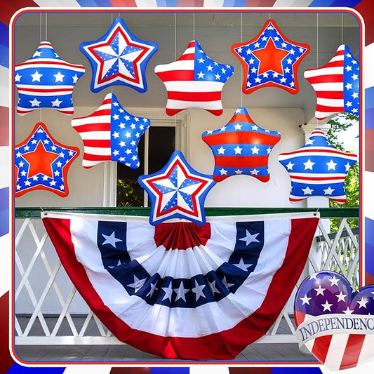 12 Pcs 4th of July Inflatable Balloons Patriotic Outdoor Decorations 12'' PVC American Flag Star Hanging Ornaments White Red Blue Inflatable for 250th Anniversary Independence Day Party Decor
