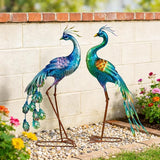 chisheen Metal Peacock Statue Garden Decor Yard Art Decoration Outdoor Sculpture,Set of 2,Housewarming Birthday for Women Mom