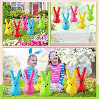 Haooryx Easter Inflatable Bunny Peeps Decoration - 15 Set Inflatable Cute Rabbit Ornament with Hanging Rope and Hooks Blow Up Easter Mini Bunny Toy for Easter Party Outdoor Garden Yard Lawn Door Decor