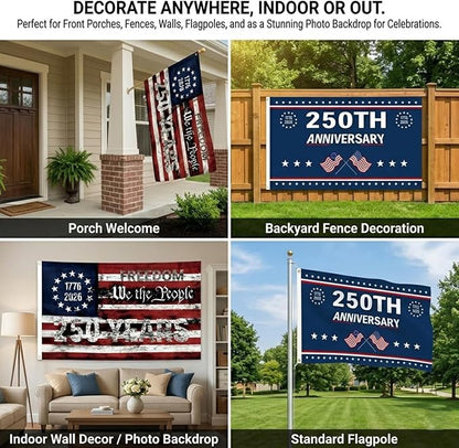 250th Anniversary Flag 3x5 Ft Anniversary Flag, 1776-2026, 250 Years Birthday flags for Patriotic Yard, House Banner, Room, Porch, Wall, Fence, Outdoor Decorations(Style 2)