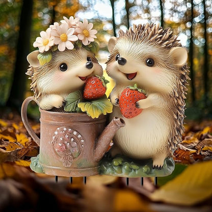 Garden Stake Decor, Acrylic 2D Flat Cute Animal Statue, Fairy Sculptures Ornament Indoor Outdoor Yard Lawn Pot Plant Decorative Accessories (Two Hedgehogs)
