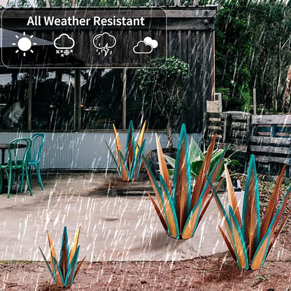 KODIBO Large Tequila Rustic Sculpture, Agave Plants for Outdoor Patio, Home Decor Hand Painted Metal Garden Statue, Lawn Ornaments Yard Stakes (Blue - L)