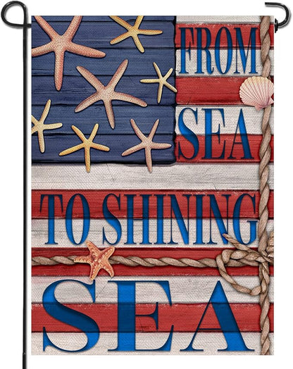 Artofy From Sea to Shining Sea American 4th of July Home Decorative Garden Flag, Yard Coastal Beach America Outside Decor, USA Memorial Day Nautical Ocean Outdoor Small Decoration Double Sided 12 x 18
