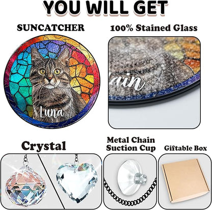 Personalized Pet Stained Glass Suncatcher Custom Name Pet Photo Ornament Window Hanging Home Decor Sympathy Gift for Loss of Pet Dog Cat Memorial Keepsake Remembrance Gift for Dog Lovers