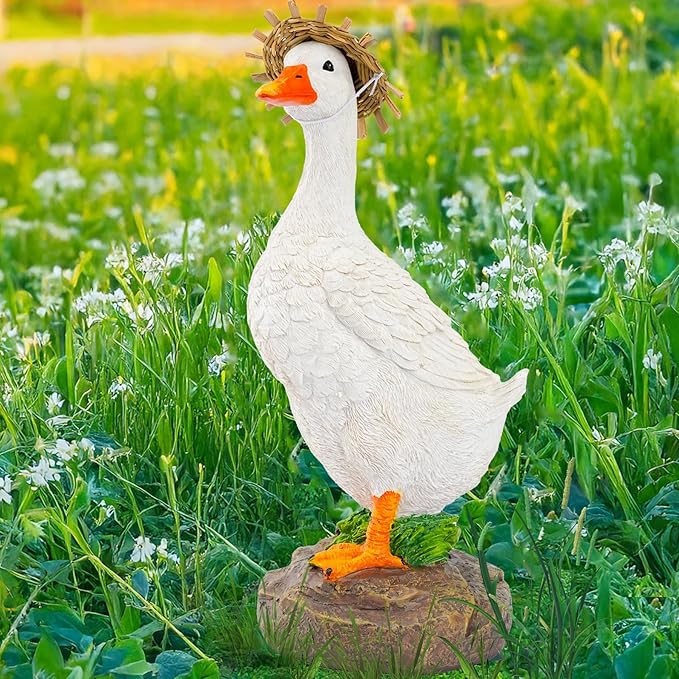 Teaeeno Farm Duck Statues,Real Duck Figurine,Funny Duck Fence Decoration,Outdoor Decor Yard Lawn,Indoor/Outdoor Resin Animal Statue for Home Garden Stairs, Farm, Patio, Backyard