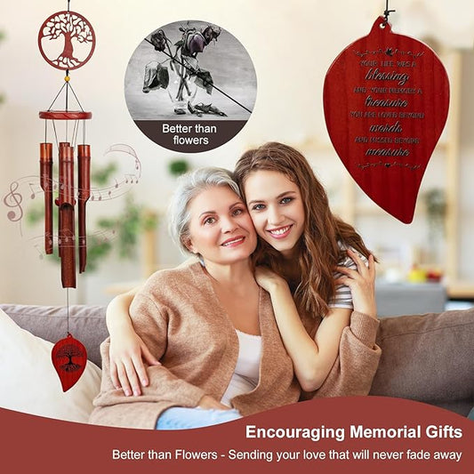 Bamboo Wind Chimes Outdoor, 38" Wooden Wind Chime for Outside Deep Tone Windchimes for Garden Hanging Home Décor Tree of Life Sympathy Memorial Gift for for Any Occasion