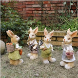Garden Bunny Statue, Resin Rabbit Figurine Holding Carrot, Easter Outdoor Yard and Lawn Decoration, 7 x 7 x 15 Inch, Multicolor, Resin（D）