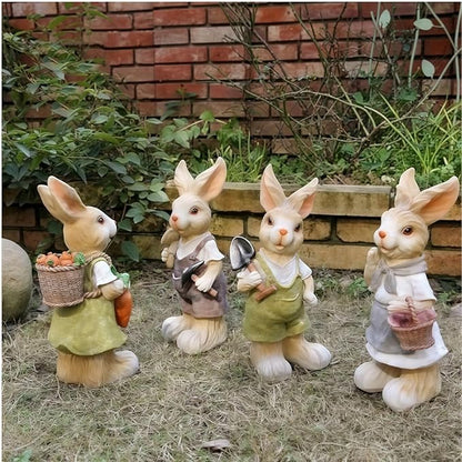 Garden Bunny Statue, Resin Rabbit Figurine Holding Carrot, Easter Outdoor Yard and Lawn Decoration, 7 x 7 x 15 Inch, Multicolor, Resin（D）