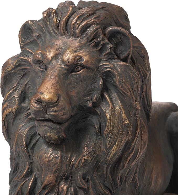 Glitzhome GH20388 Guardian Lion Garden Statue Outdoor Sculpture Decorative, Bronze, 21.75" L x 15.25" H