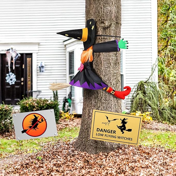 Ochine Crashing Witch Into Tree Halloween Decorations Outdoor Halloween Witch Climbing Tree Decoration Halloween Crashed Witch Hanging Outdoor Porch Yard Decor Garden Scary Party Props 1 Pack