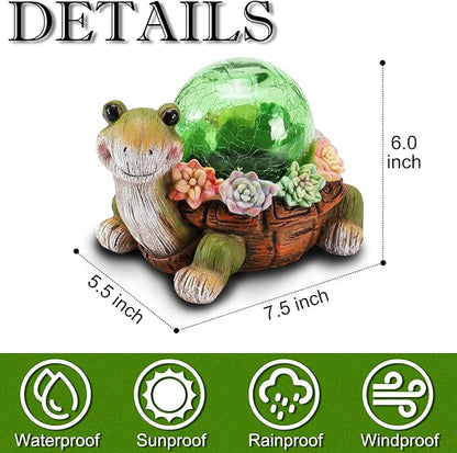 Solar Turtle Garden Statue Lights for Outdoor Decor with Succulent and LED Lighting - Lawn Decoration Resin Tortoise Figurine for Patio Yard Balcony Ornament - Valentine Day Gifts for Mom Grandma