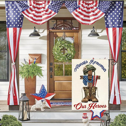 AVOIN colorlife Memorial Day Always Remember Our Heroes Garden Flag 12x18 Inch Double Sided, Military Soldiers Boots Patriotic Veteran Yard Outdoor Decoration