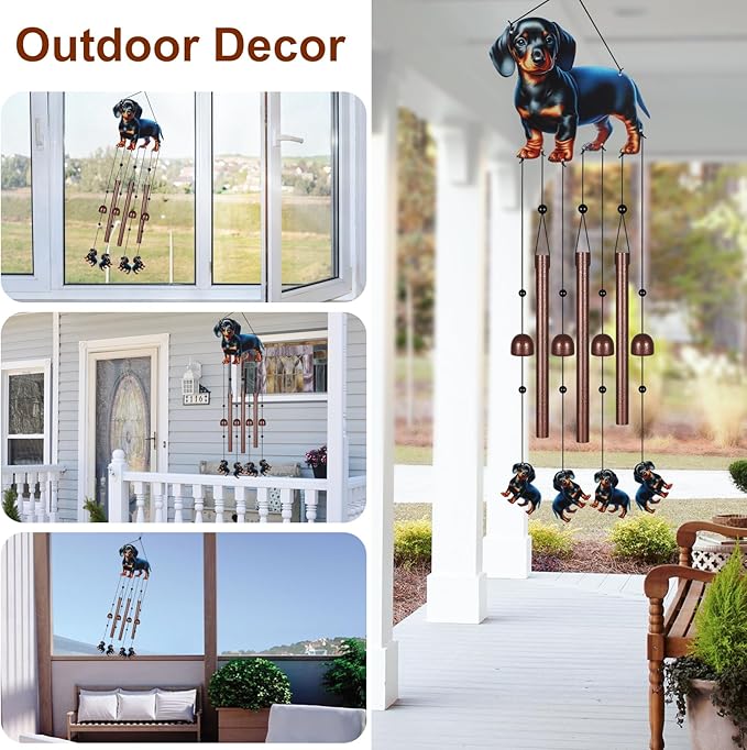 Dachshund Dog Wind Chimes for Outside,Metal Windchimes with S Hook with Playful Design Wind Chime Garden Decor Outdoor Ideal Memorial/Housewarming/Birthday/Festival Gifts Front Yard Decor
