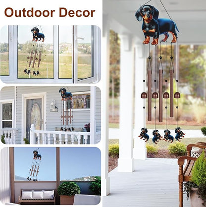 Dachshund Dog Wind Chimes for Outside,Metal Windchimes with S Hook with Playful Design Wind Chime Garden Decor Outdoor Ideal Memorial/Housewarming/Birthday/Festival Gifts Front Yard Decor
