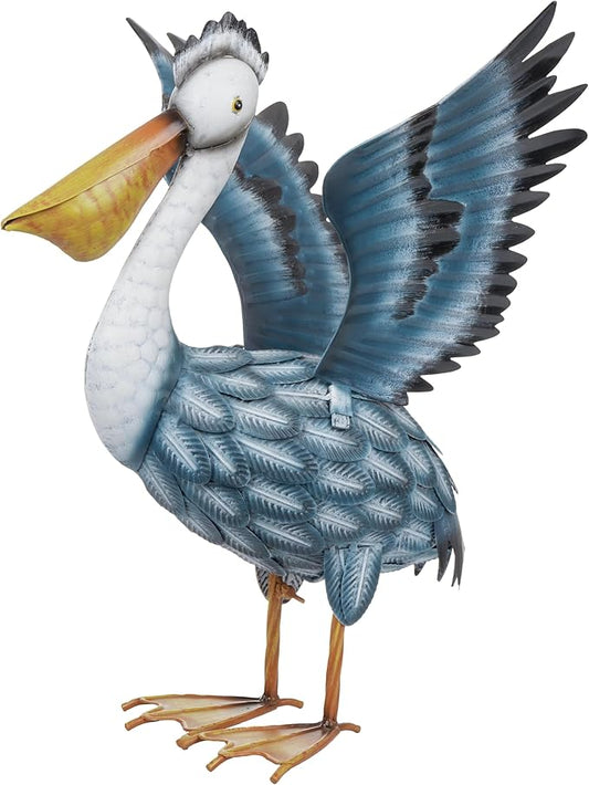 TERESA'S COLLECTIONS Pelican Outdoor Statues for Patio Decor,19.7" Metal Coastal Ocean Spread Bird Garden Statues & Sculptur for Yard Decorations Outdoor,Garden Decor for Outside Porch,Gifts for Mom