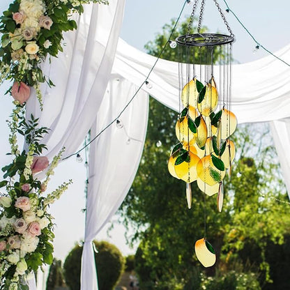 Lemon Stained Glass Wind Chime - Yellow Lemon Wind Chime Window Hanging Ornament Boho Suncatcher Art Pendant for Home Garden Backyard Outdoor Spring Decor Girl Women Birthday Housewarming Gift