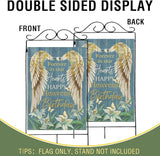 Artofy Memorial Forever in Our Hearts Wings Large Decorative House Flag, Happy Heavenly Birthday Lily Cemetery Yard Garden Outside Decor, Farmhouse Burlap Outdoor Home Decoration Double Sided 28 x 40