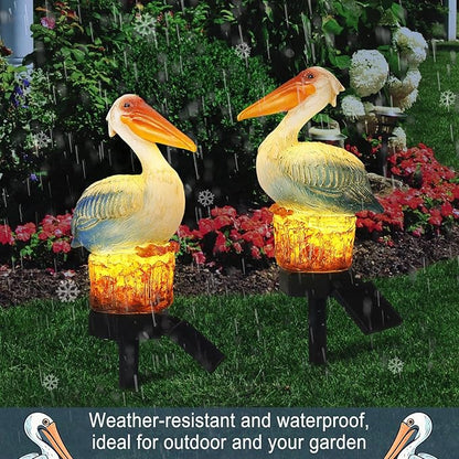 Leinuosen 2 Pack Solar Pelican Statues Outdoor Decorations Garden Sculpture Stake Decor Ocean Bird Art Waterproof Ornaments for Backyard Porch Lawn Walkway Patio Yard