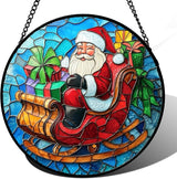 DASTOLL Stained Glass Window Hanging - Red Santa Claus Gift Box Suncatcher for Doors Home Christmas Decoration Winter Sun Catcher Thanksgiving New Year Birthday Gift for Women Men Mom Nana 9.8 in