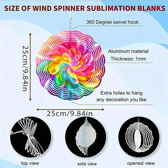 Wind Spinners Colorful Abstract Flower Art 9.8 x 9.8 Inch Metal Wind Spinner Outdoor Garden Yard Patio Decor Bright Rainbow Swirl Design Decorative Wind Spinners for Lawn Balcony