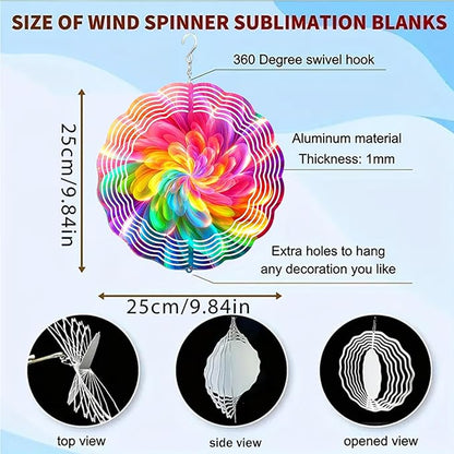 Wind Spinners Colorful Abstract Flower Art 9.8 x 9.8 Inch Metal Wind Spinner Outdoor Garden Yard Patio Decor Bright Rainbow Swirl Design Decorative Wind Spinners for Lawn Balcony
