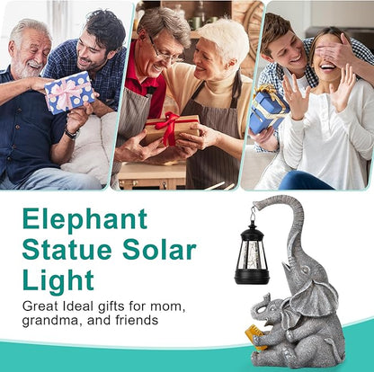 ZQQLITE Solar Elephant Statue LED Lights Garden Decoration, Outdoor Statue Lights Patio Art Lawn Porch Deck Balcony Decoration - Birthday, Options for Mom, Lady Lover
