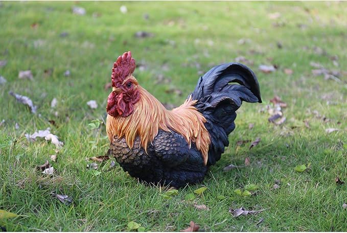 HI-LINE Squatting Rooster Outdoor Garden Statue - 12.5"