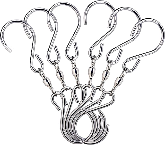 HS's Creation 6 Pack Dual Swivel S Hooks for Indoor Outdoor Organization Spinning Hanger Wind Chimes Spinner Prism Windsocks Hanging Plant Hanging Crystal Ornaments Rainbow Maker Pendant Etc.