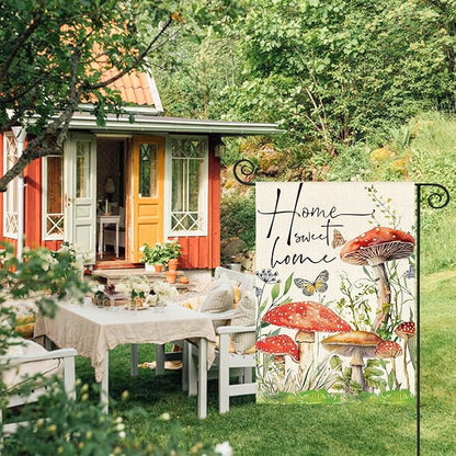 AVOIN colorlife Home Sweet Home Spring Mushrooms Garden Flag 12 x 18 Inch Double Sided, Seasonal Flowers Welcome Yard Outdoor Flag