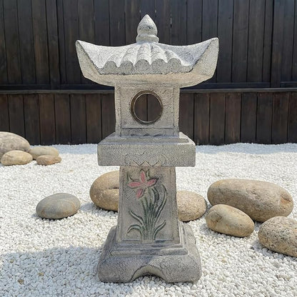 23.6’’High Asian Orchid Pagoda Statue Miniature Tower Lantern Garden Decoration Figurines Outdoor Japanese Decoration Zen Courtyard Landscape