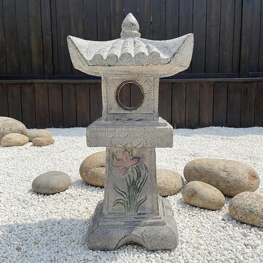 23.6’’High Asian Orchid Pagoda Statue Miniature Tower Lantern Garden Decoration Figurines Outdoor Japanese Decoration Zen Courtyard Landscape