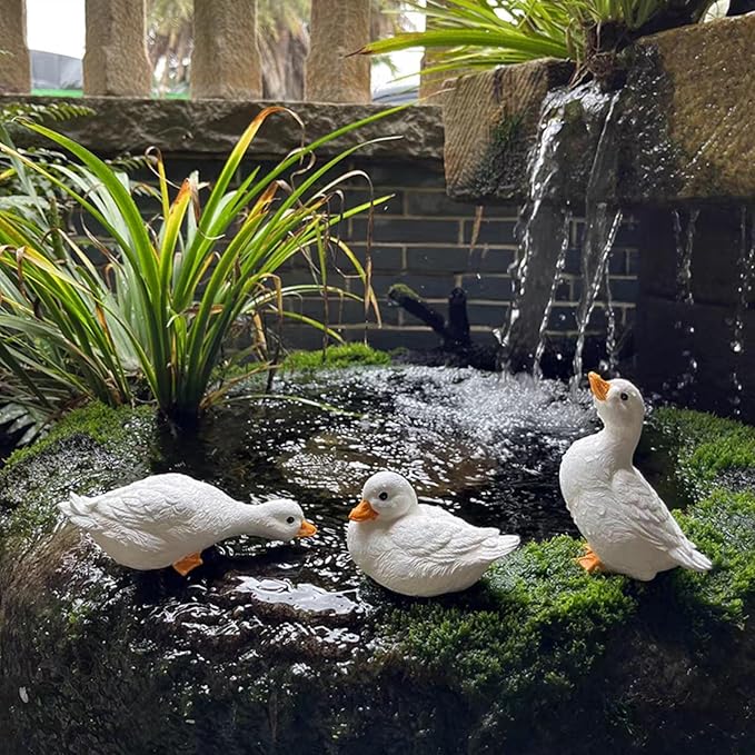 3PCS Garden Duck Statues Outdoor Decor, Garden Resin Duck Yard Decor Ornaments Goose Sculpture Statue for Pond, Fish Tank, Yard, Poolside Rockery Landscape Porch Decoration