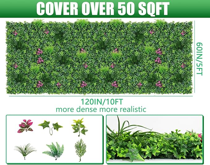 Grooy Boxwood Roll Panels, Grass Wall 60"x120"(50 SQFT), Grass Backdrop, Privacy Screen, Sun Protected Green Wall Decor for Outdoor, Indoor, Garden, Backyard and Décor