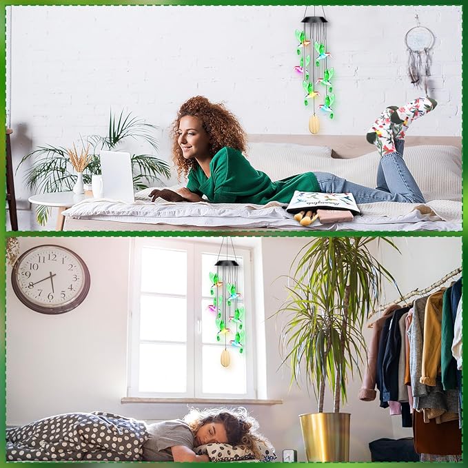Wenqik 3 Pcs Christmas Hummingbird Gifts Set for Women Include Hummingbird Solar Wind Chimes Socks Makeup Bag Gift for Humming Bird Lover Mother Mom Grandma Wife Sister Her Birthday Xmas Gifts