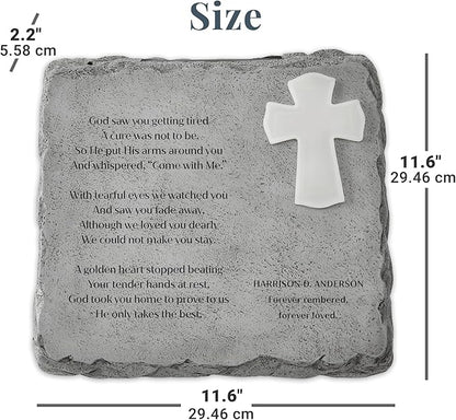 Let's Make Memories Personalized Memorial Garden Stone - Engraved Sympathy Garden Marker - Condolences - Solar Cross