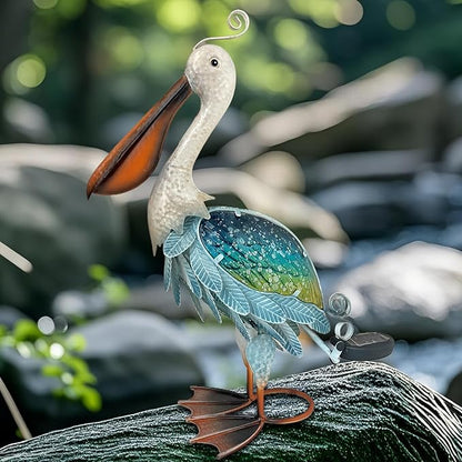 HONGLAND Solar Metal Pelican Statues Garden Sculpture & Statues, 19 Inch Glass Outdoor Pelican Yard Art Coastal Ocean Bird Decor Lawn Ornament for Backyard Porch Patio Decor（Blue-Green）