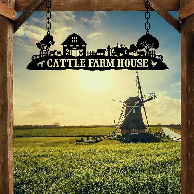 Personalized Metal Farm Sign, Customized Family Name Ranch Sign, Large Last Name Sign for Farmhouse Decoration, Outdoor Farm Wall Art, Welcome Sign, Entrance Gate Sign, Farm Lovers Gift, Garden Decor