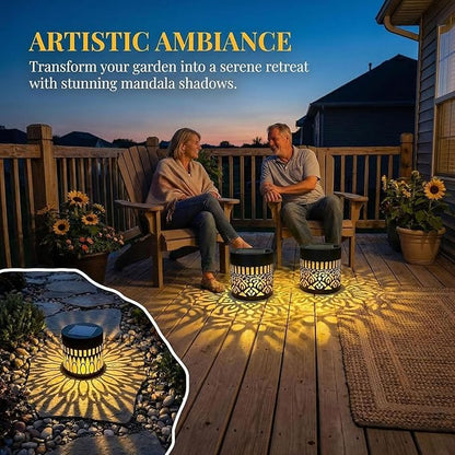 Decorative Solar Mandala Lights, IP65 Waterproof Outdoor Solar Fence Lights, Auto On Off Metal LED Wall Sconce, Solar Powered Decor Lighting for Garden Patio Yard Deck Pathway Porch(1 Pack, Black)