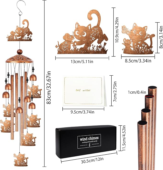 Cat and Mouse Wind Chimes for Outside, Pet Lover Gifts for Women Men Metal Windchimes Outdoors, Animal Home Garden Patio Yard Decor