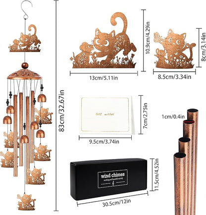 Cat and Mouse Wind Chimes for Outside, Pet Lover Gifts for Women Men Metal Windchimes Outdoors, Animal Home Garden Patio Yard Decor